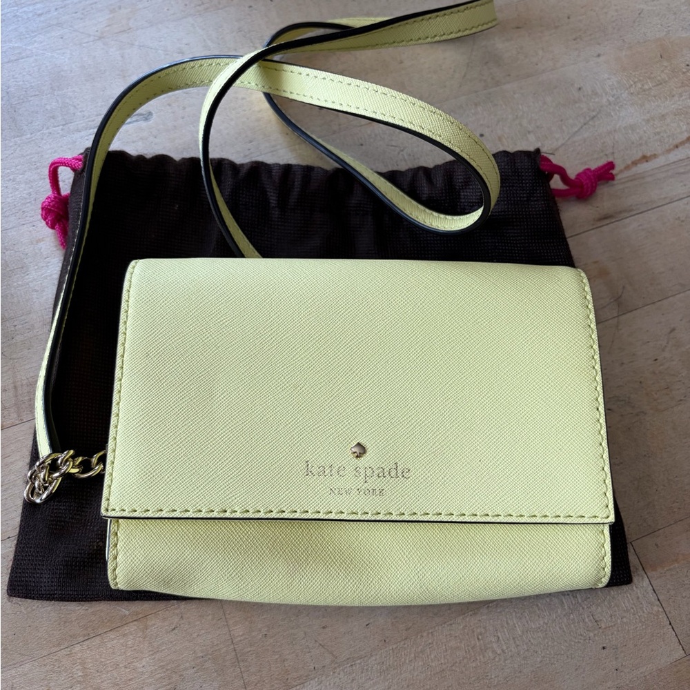 Kate Spade Light Yellow Crossbody or Clutch with original Dust Bag 4.5” x 6.5”